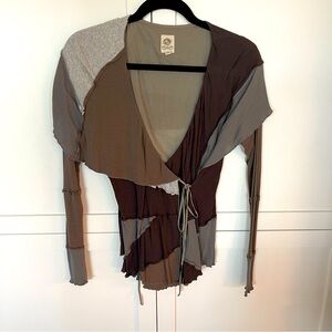Anthropologie Patchwork wrap cardigan with leather ties size Small